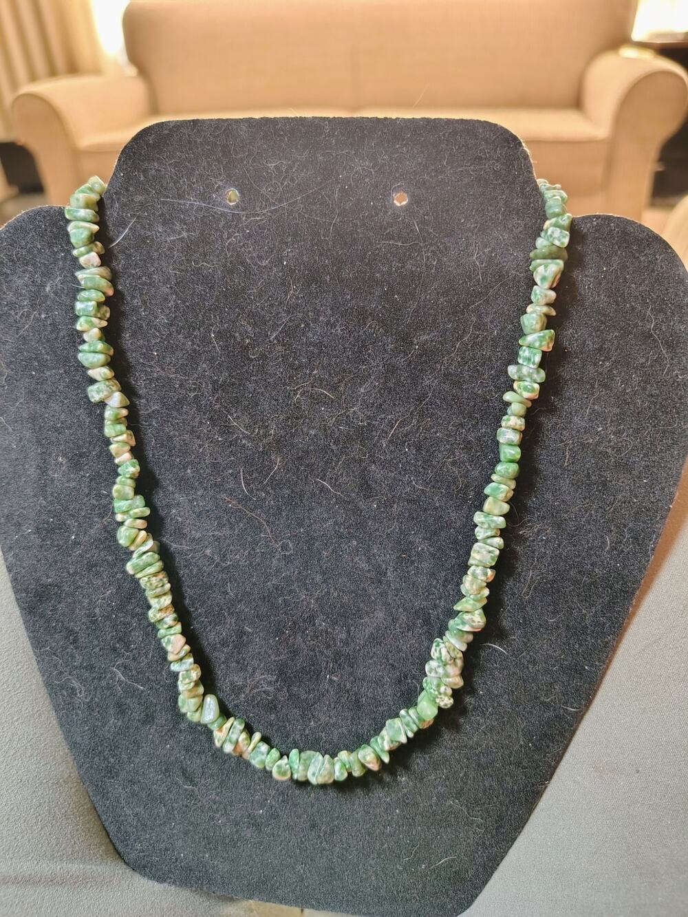 Vintage Nephrite Jade Chip Necklace 925 Sterling 18"